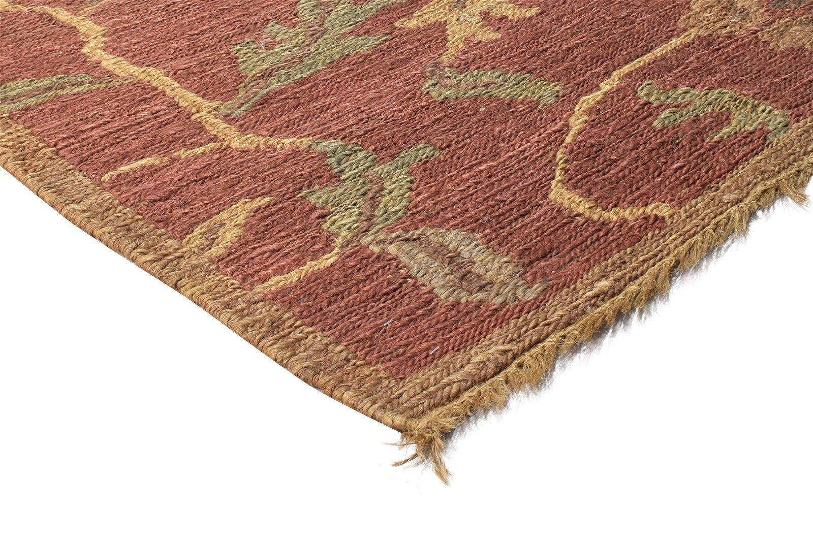 Jute Red Rug 4' X 6' Modern Hand Knotted French Floral Room Size Carpet 7864958615701
