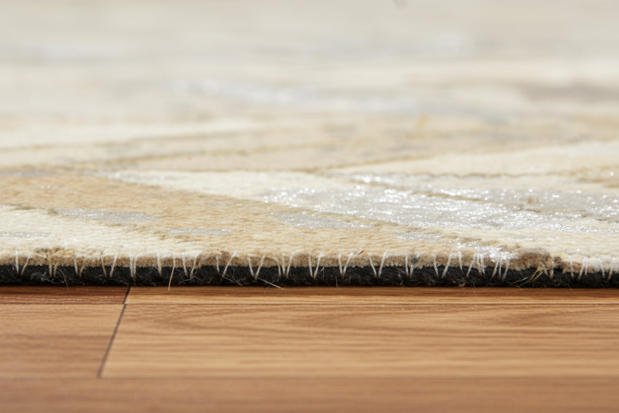 Kati Handmade Off-White Patchwork Leather Rug - Modern Chevron Cowhide Rug 9065168142485