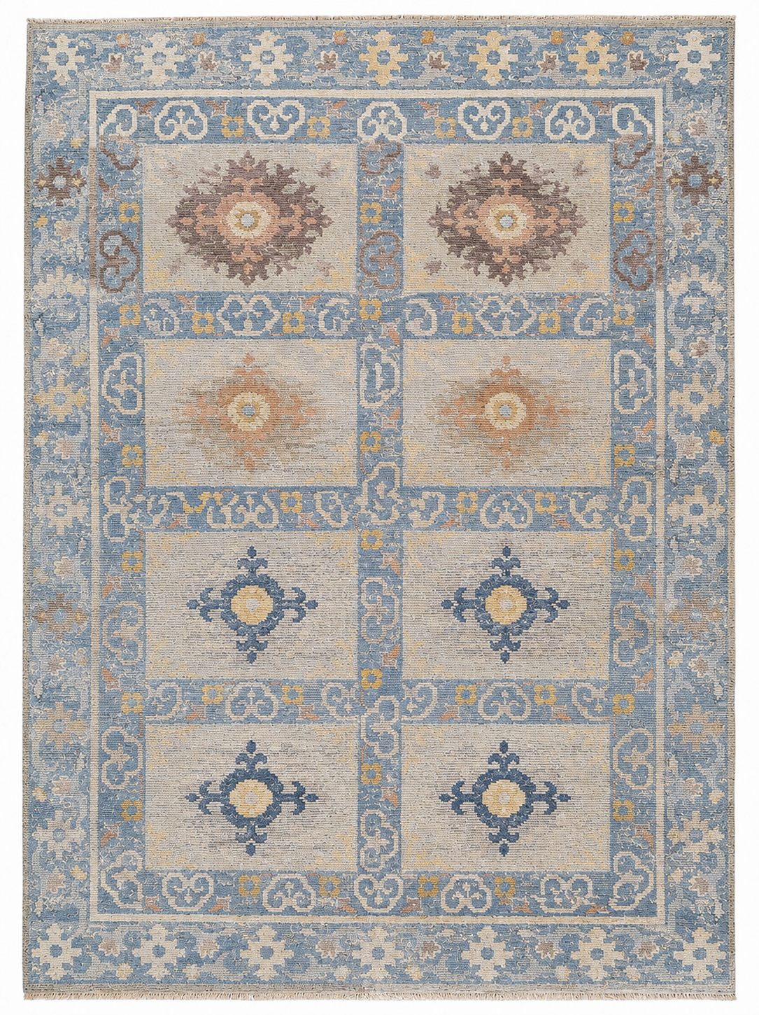 Keva Wool Blue Hand-Knotted Kazak Persian Rug 8881897504917