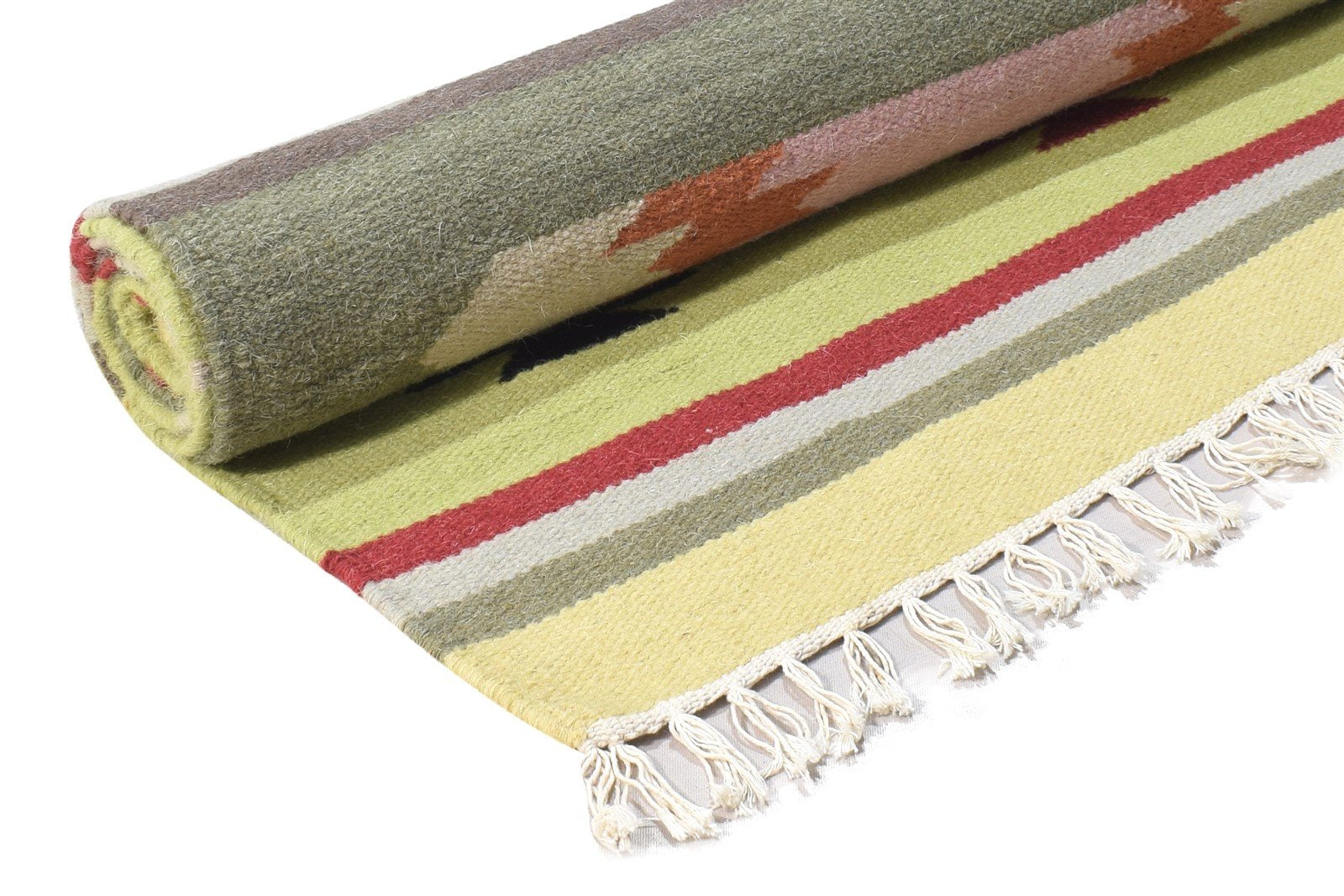 Larina Green Wool Rug 6' X 8' Persian Dhurrie Southwestern Tribal 7864393891989