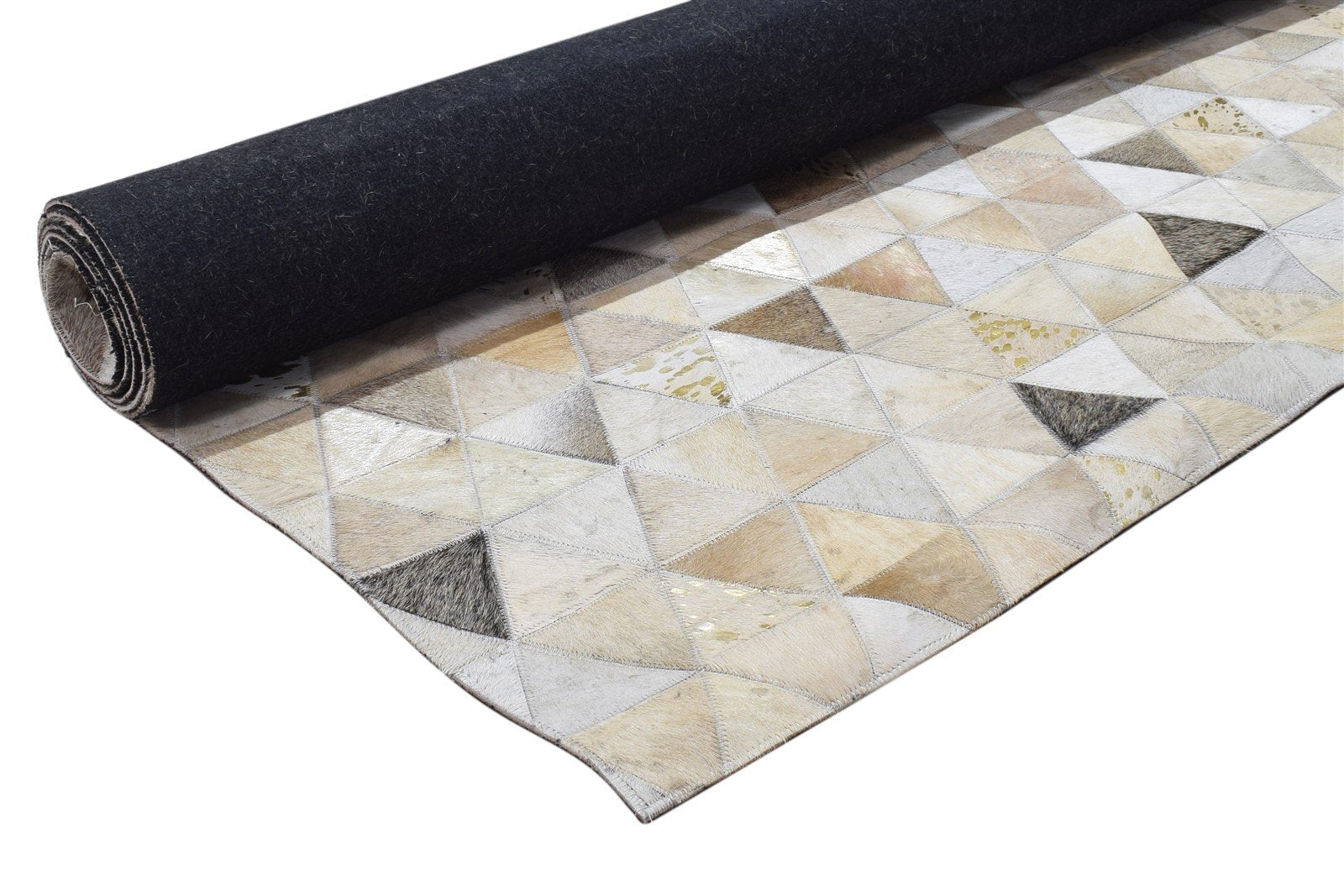 Leather Beige Rug 5X8 Modern Hand Woven Scandinavian Triangles Room Size Carpet 7864252203157