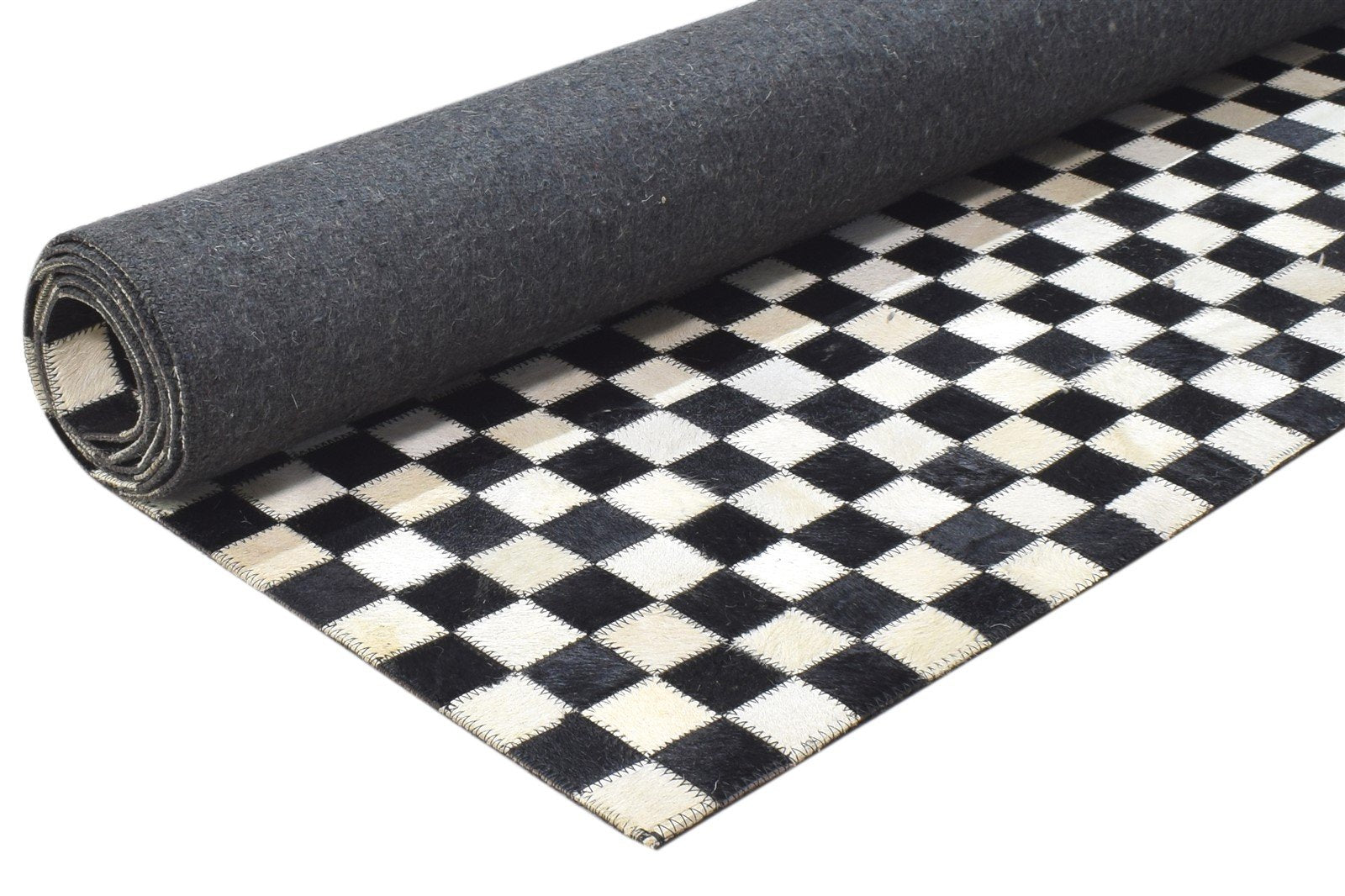 Veradis Leather Black Rug 5X8 Modern Hand Woven Scandinavian Geometric 7864432787605