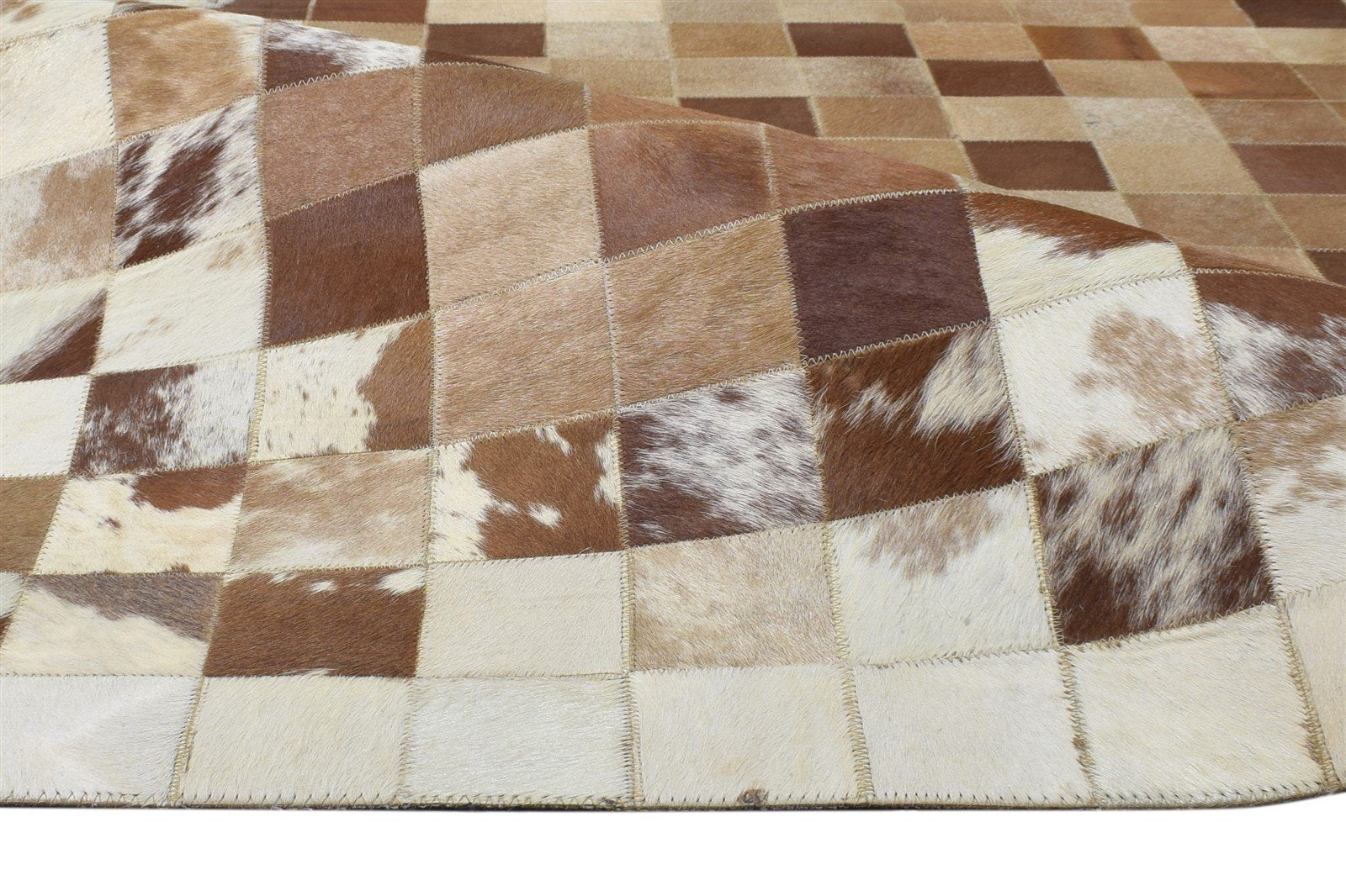 Leather Brown Rug 4X6 Modern Flatweave Scandinavian Geometric Room Size Carpet 7864582406293