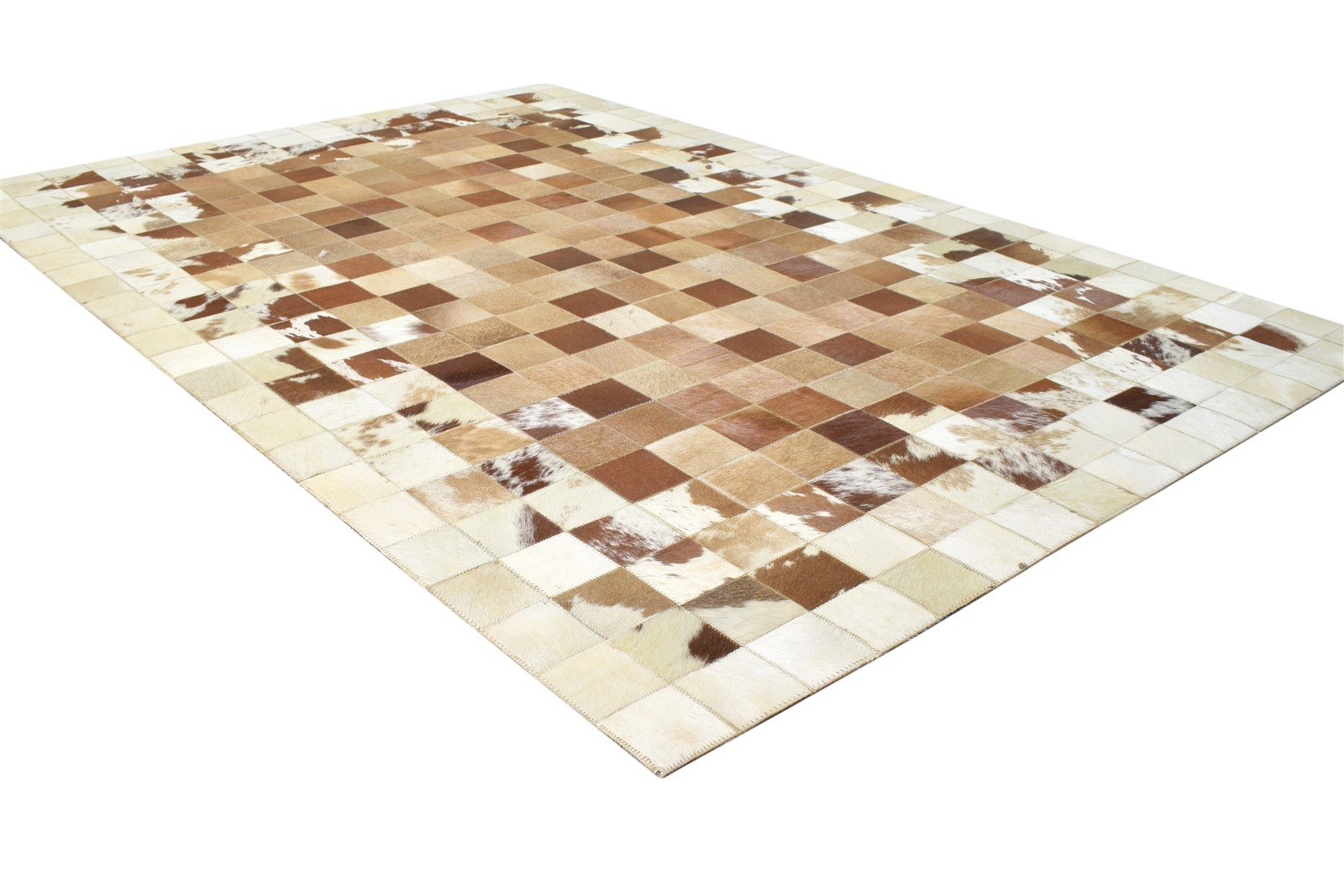 Leather Brown Rug 4X6 Modern Flatweave Scandinavian Geometric Room Size Carpet 7864582406293