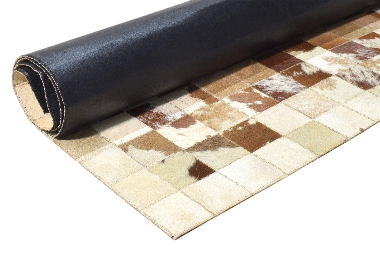 Leather Brown Rug 4X6 Modern Flatweave Scandinavian Geometric Room Size Carpet 7864582406293