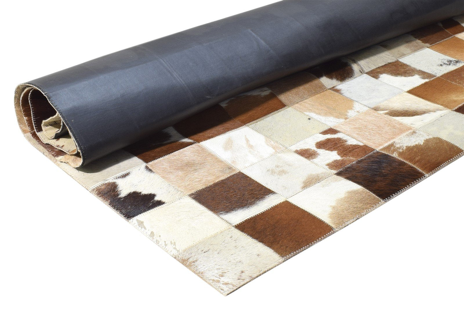 Leather Brown Rug 4X6 Modern Flatweave Scandinavian Geometric Room Size Carpet 7864581193877