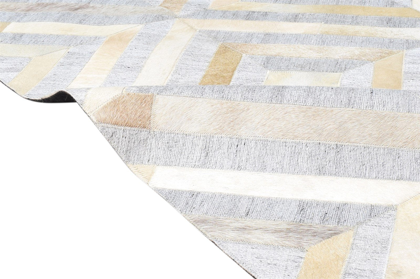 Leather / Cotton Beige Rug 4X4 Modern Hand Woven Moroccan Geometric Room Size 7865128321173
