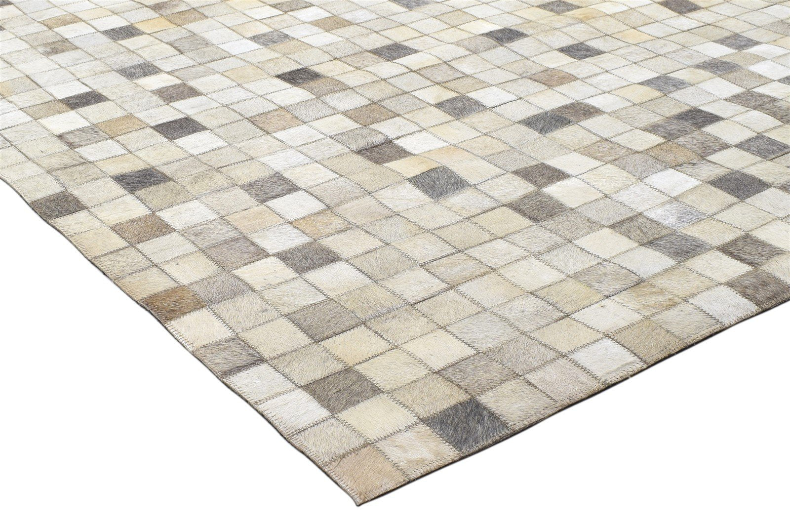 Leather / Cotton Beige Rug 5X7 Modern Hand Woven Geometric Room Size 7864114413717