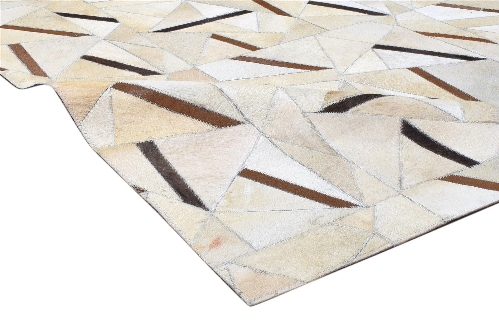 Leather / Cotton Beige Rug 5X8 Modern Hand Woven Geometric Room Size 7864105894037