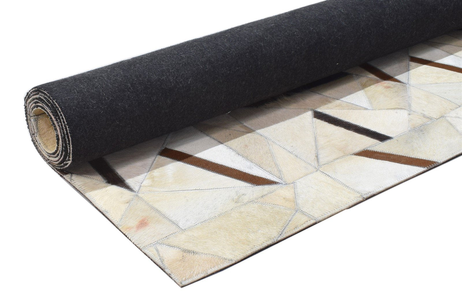 Leather / Cotton Beige Rug 5X8 Modern Hand Woven Geometric Room Size 7864105894037