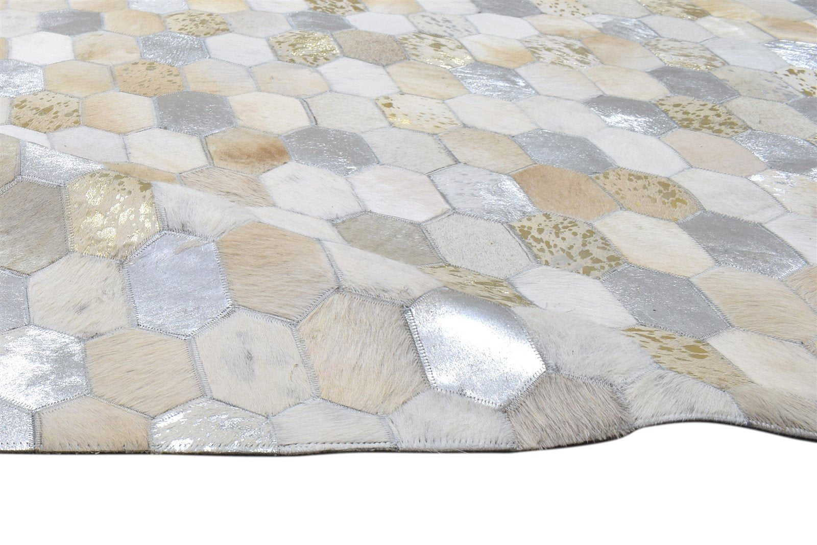 Leather / Cotton Beige Rug 5X8 Modern Hand Woven Honeycomb Room Size 7864114970773