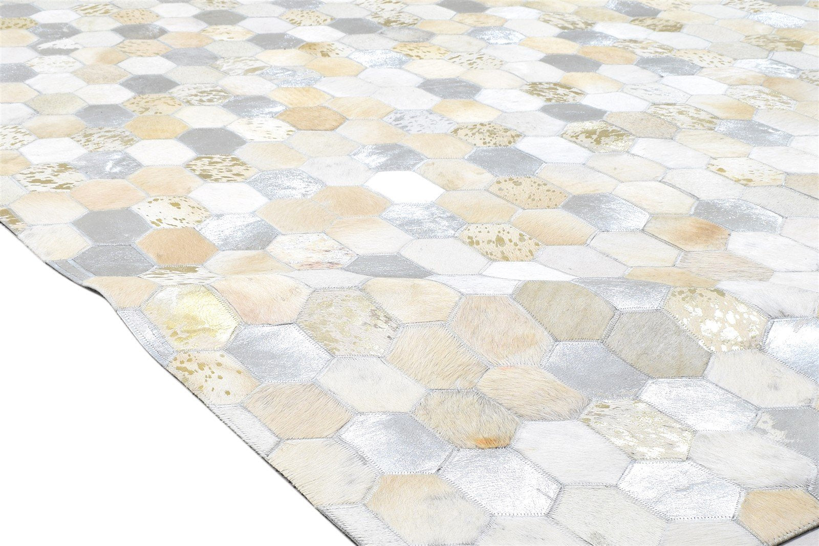 Leather / Cotton Beige Rug 5X8 Modern Hand Woven Honeycomb Room Size 7864114970773