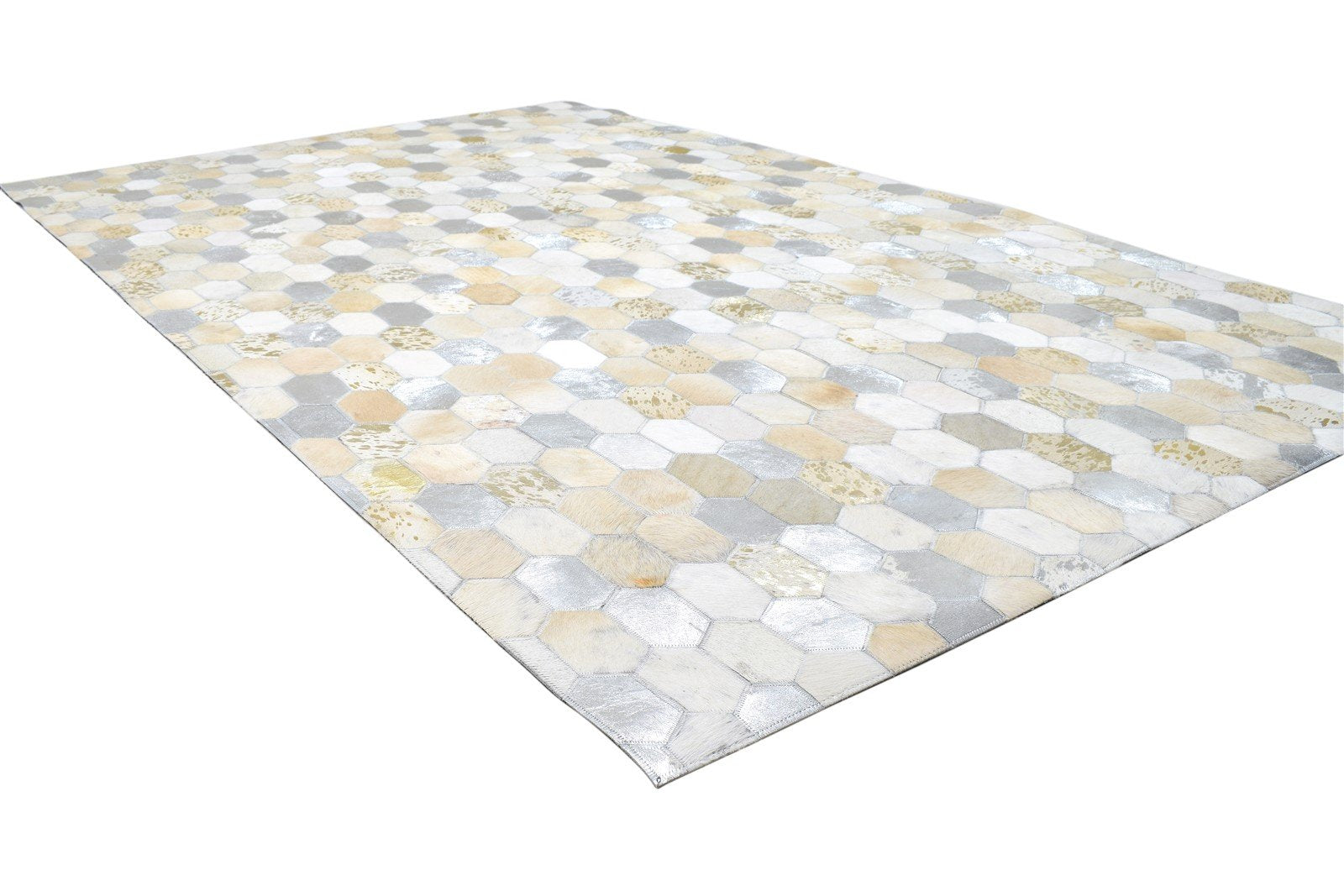 Leather / Cotton Beige Rug 5X8 Modern Hand Woven Honeycomb Room Size 7864114970773