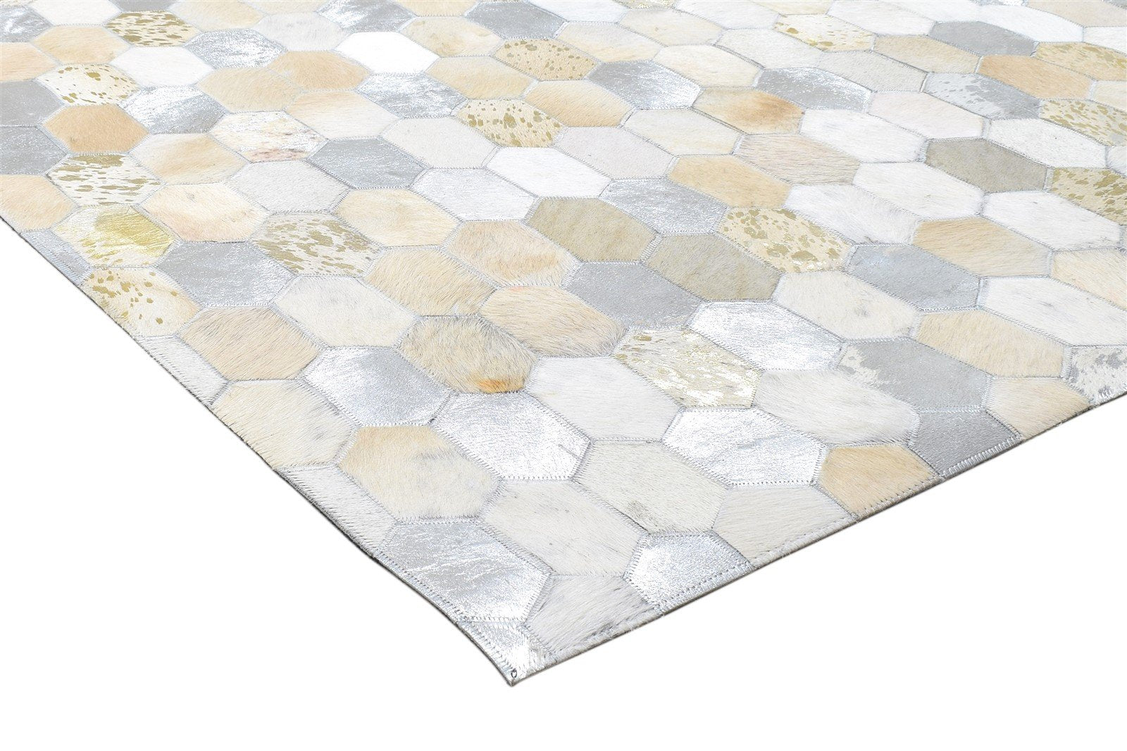 Leather / Cotton Beige Rug 5X8 Modern Hand Woven Honeycomb Room Size 7864114970773
