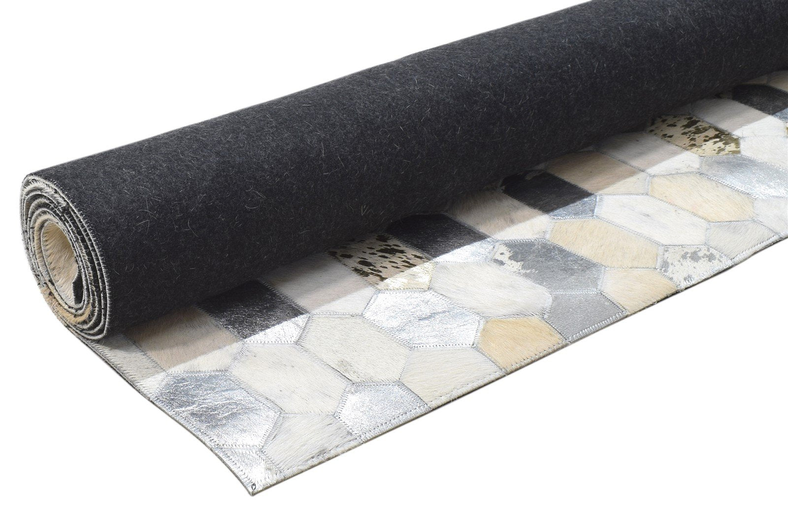 Leather / Cotton Beige Rug 5X8 Modern Hand Woven Honeycomb Room Size 7864114970773