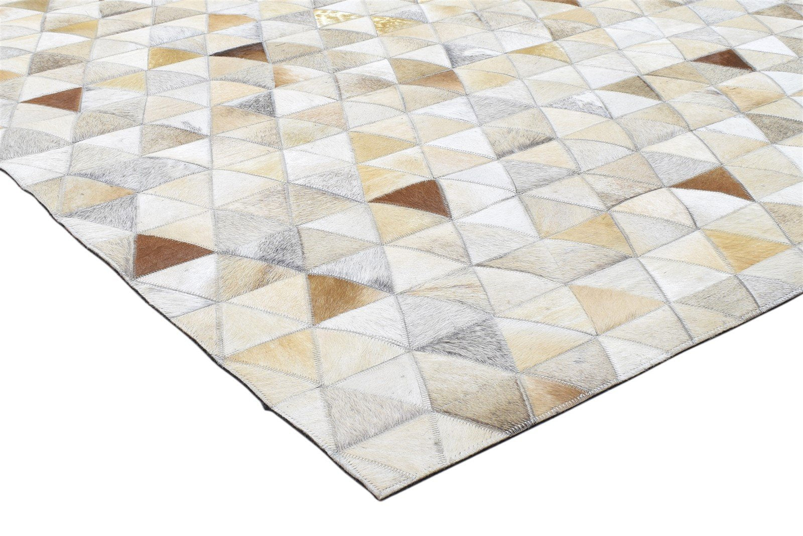 Leather / Cotton Beige Rug 5X8 Modern Hand Woven Triangles Room Size 7864114086037
