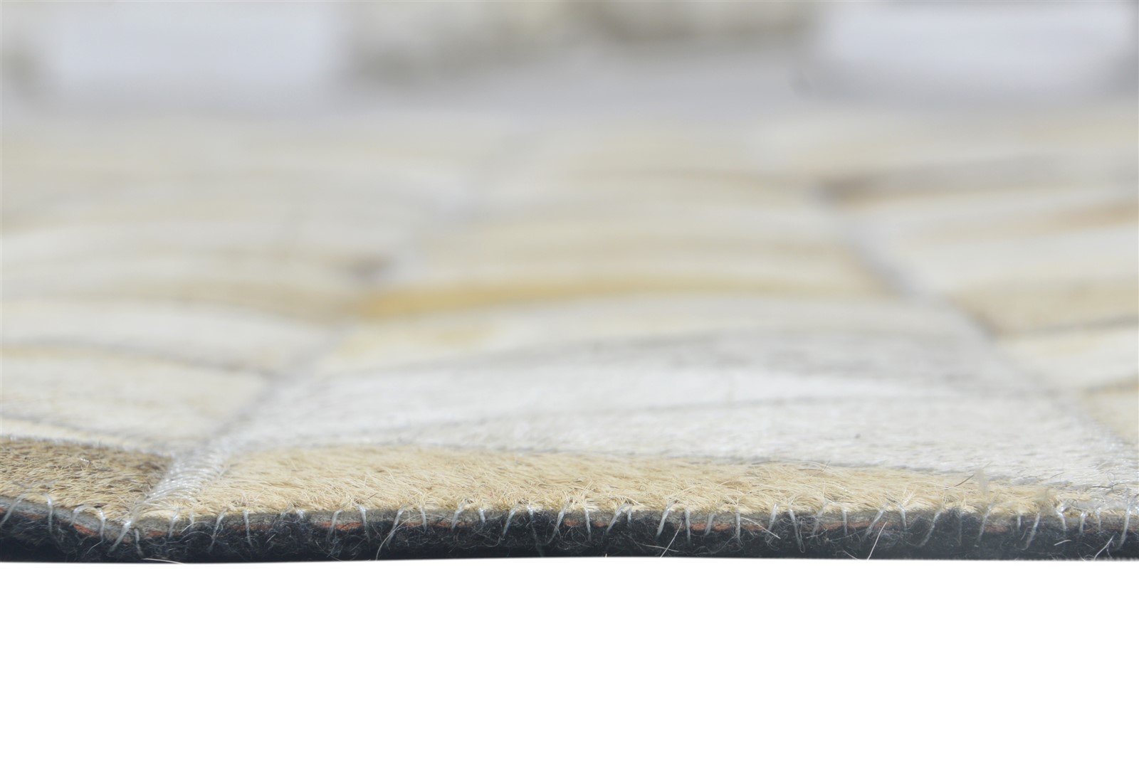 Leather / Cotton Beige Rug 5X8 Modern Hand Woven Triangles Room Size 7864114086037
