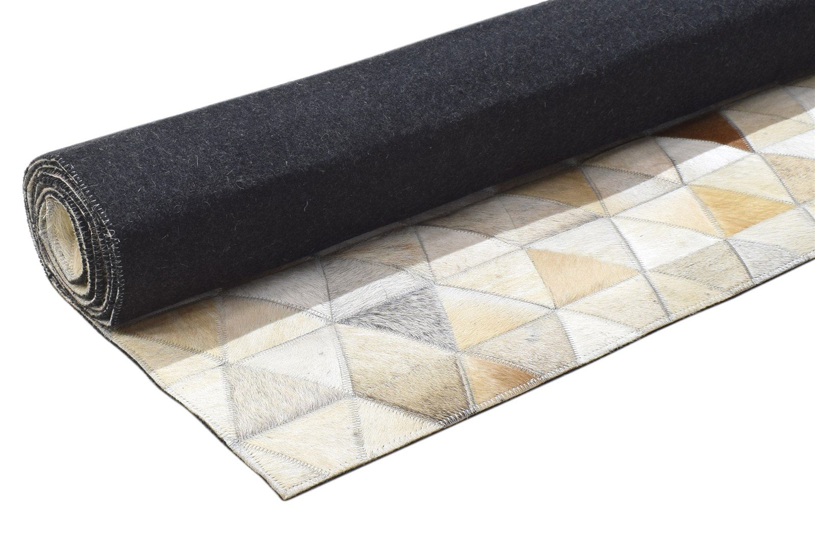 Leather / Cotton Beige Rug 5X8 Modern Hand Woven Triangles Room Size 7864114086037
