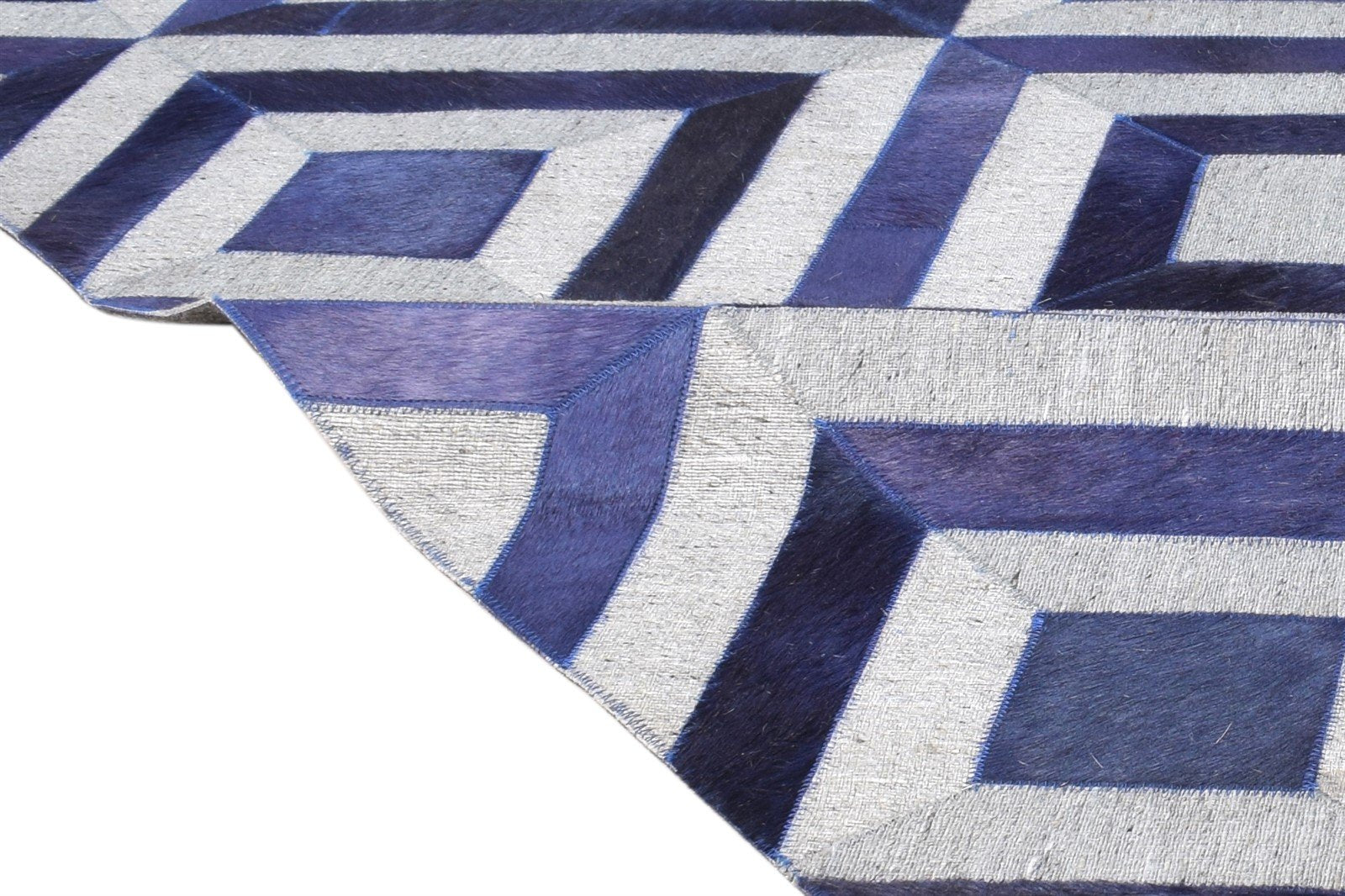 Leather / Cotton Blue Rug 3X9 Modern Hand Woven Moroccan Diamond Small Runner 7864365842581