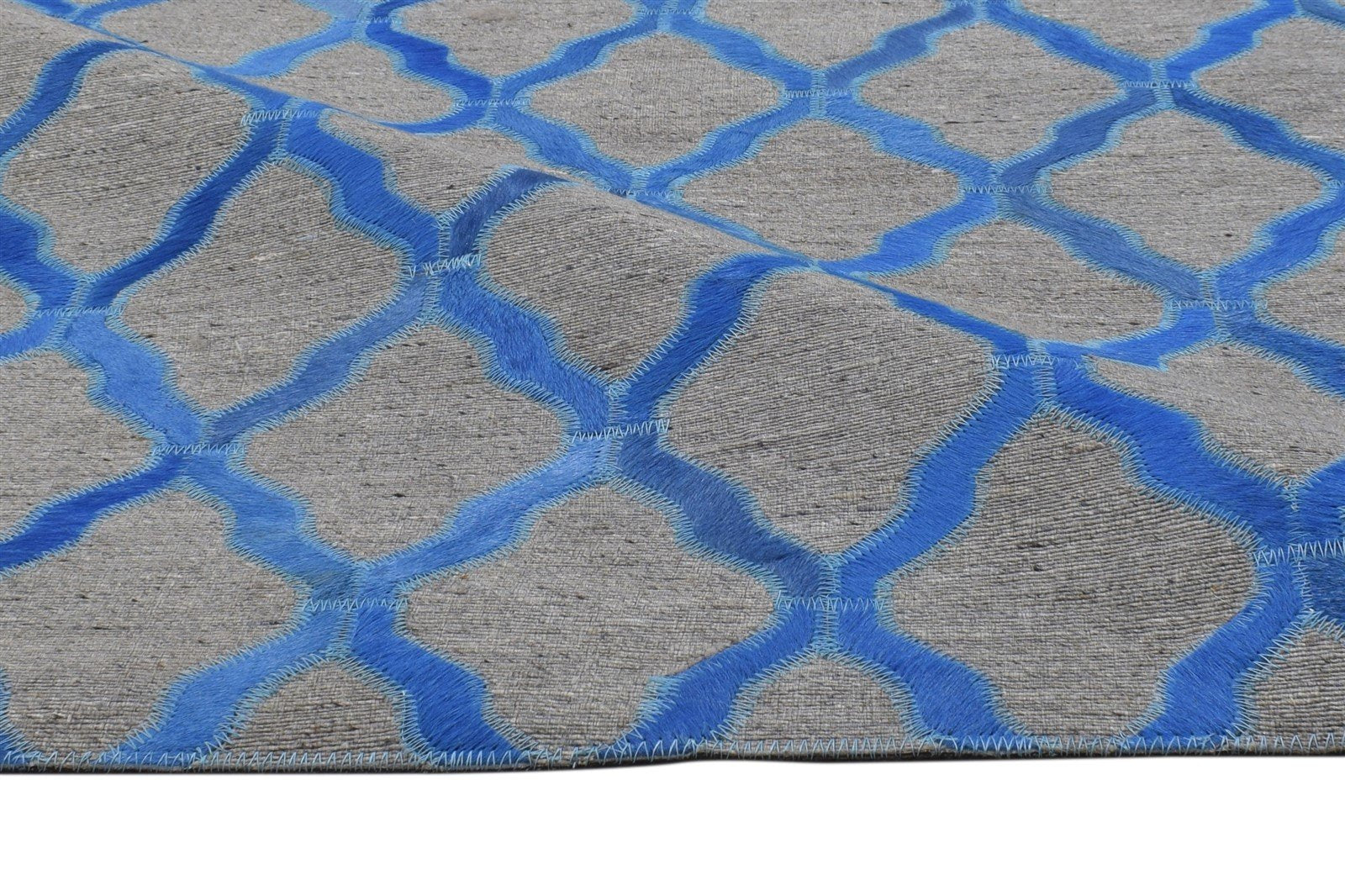 Leather / Cotton Blue Rug 3X9 Modern Hand Woven Moroccan Trellis Room Size 7864436261013