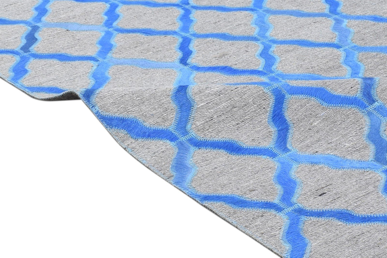 Leather / Cotton Blue Rug 3X9 Modern Hand Woven Moroccan Trellis Room Size 7864436261013