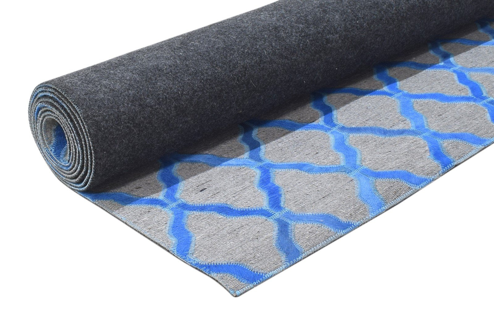 Leather / Cotton Blue Rug 3X9 Modern Hand Woven Moroccan Trellis Room Size 7864436261013