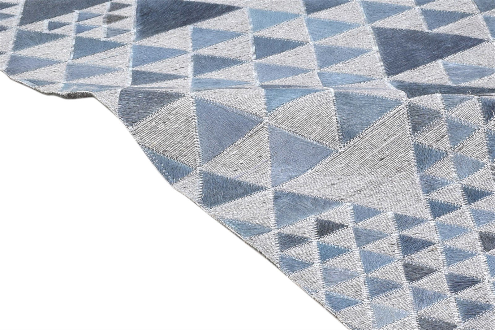 Leather / Cotton Blue Rug 3X9 Modern Hand Woven Scandinavian Triangles Room Size 7864511103125