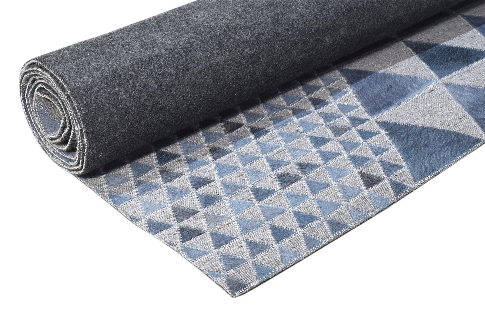 Leather / Cotton Blue Rug 3X9 Modern Hand Woven Scandinavian Triangles Room Size 7864511103125