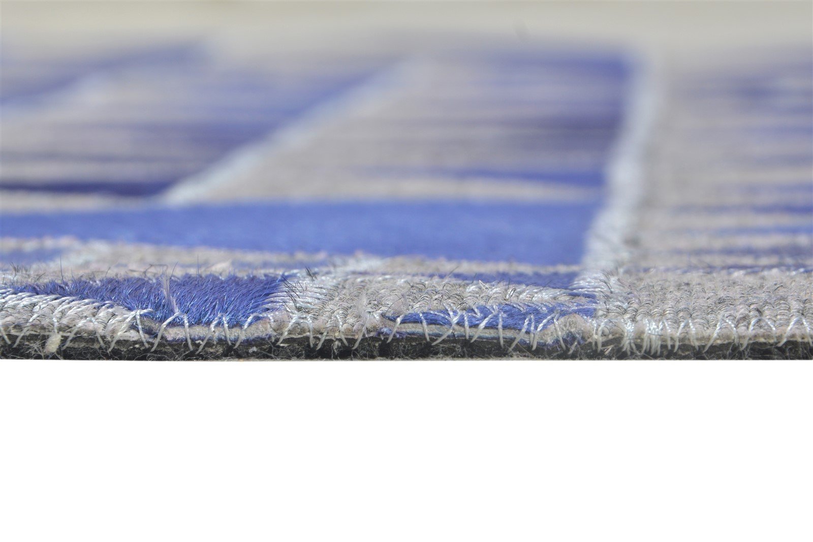 Leather / Cotton Blue Rug 3X9 Modern Hand Woven Scandinavian Triangles Room Size 7864510873749