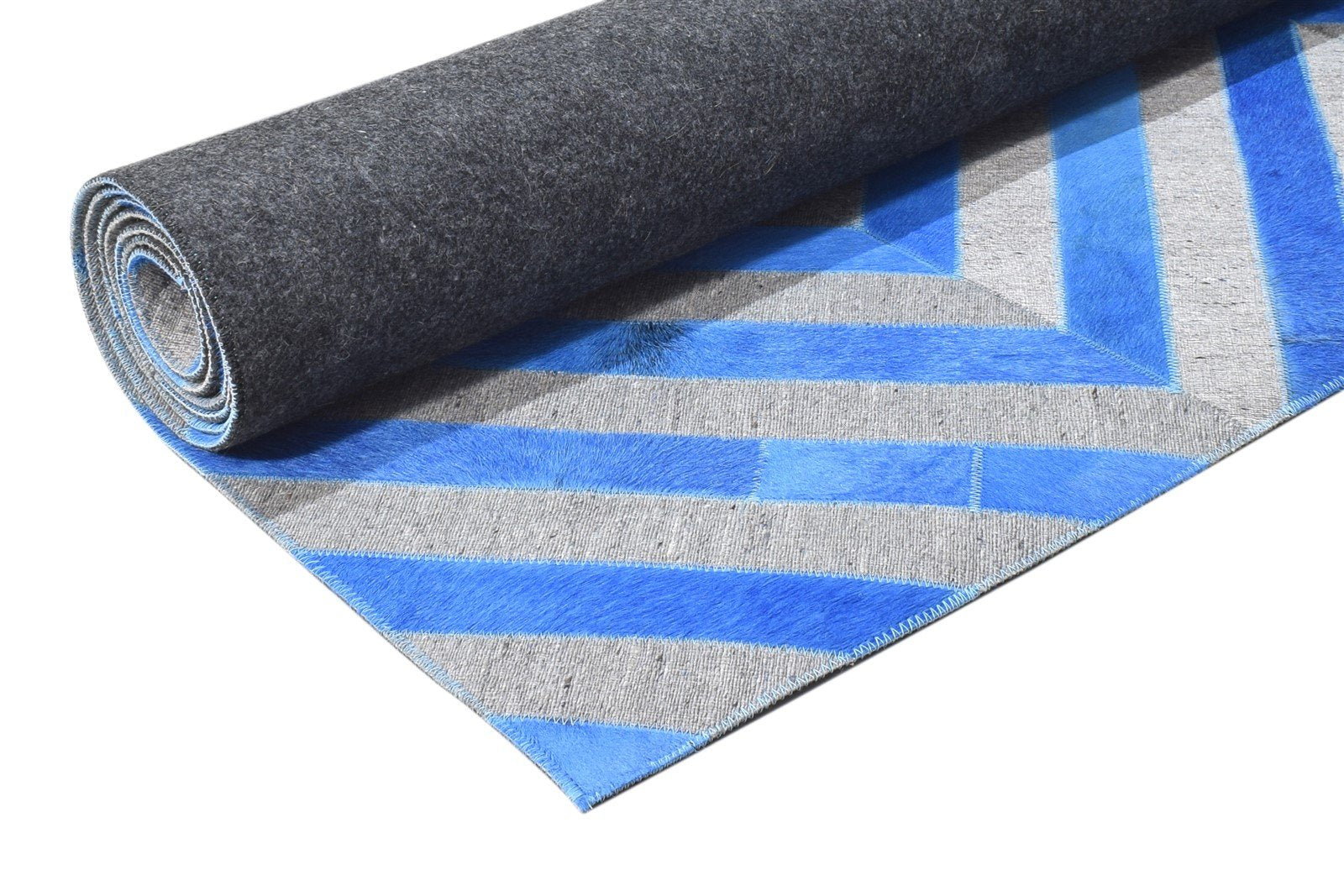 Leather / Cotton Blue Rug 5X8 Modern Hand Woven Moroccan Diamond Room Size 7864369643669