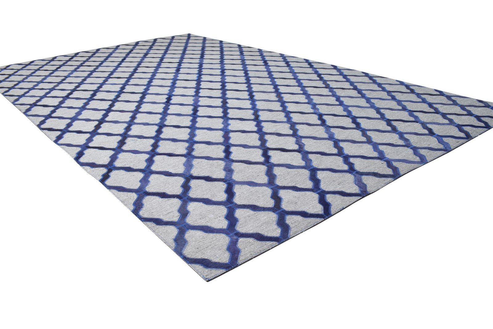 Leather / Cotton Blue Rug 5X8 Modern Hand Woven Moroccan Trellis Room Size 7864372166805