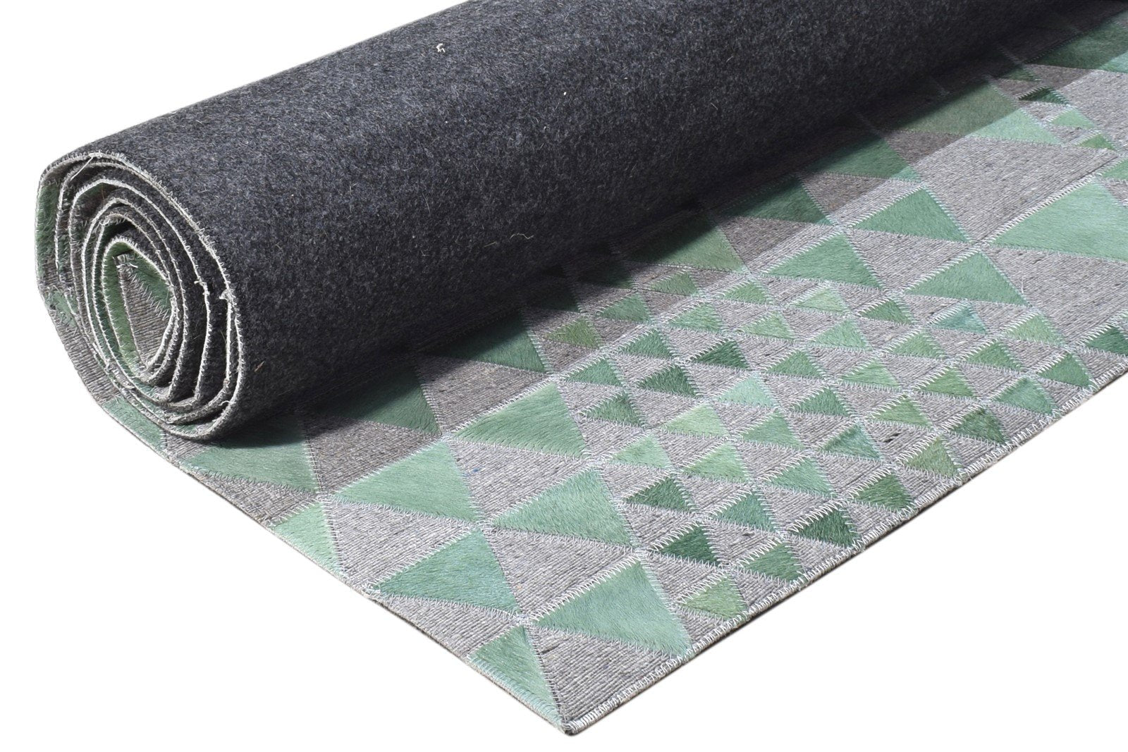 Leather / Cotton Blue Rug 5X8 Modern Hand Woven Scandinavian Triangles Room Size 7864948195477