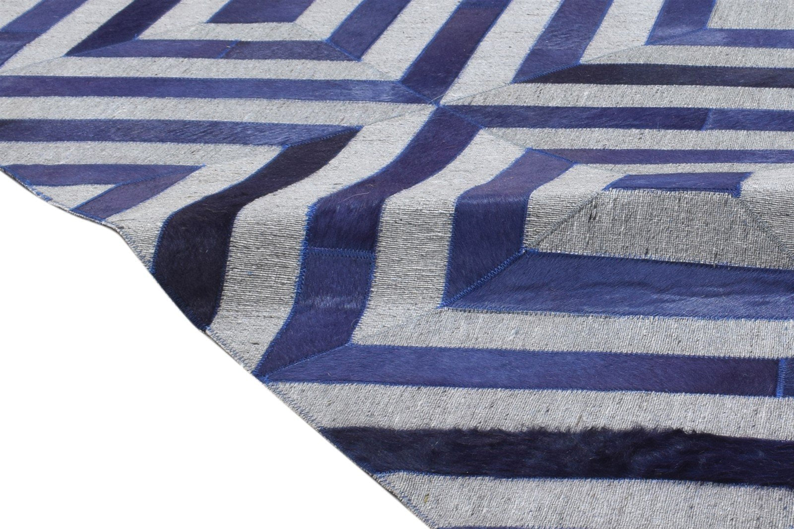 Leather / Cotton Blue Rug 6X6 Modern Hand Woven Moroccan Diamond Room Size 7864865620117