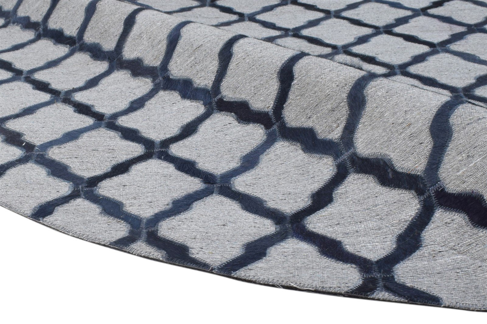 Leather / Cotton Blue Rug 6X6 Modern Hand Woven Moroccan Trellis Room Size 7864915132565