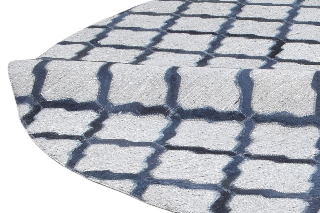 Leather / Cotton Blue Rug 6X6 Modern Hand Woven Moroccan Trellis Room Size 7864915132565