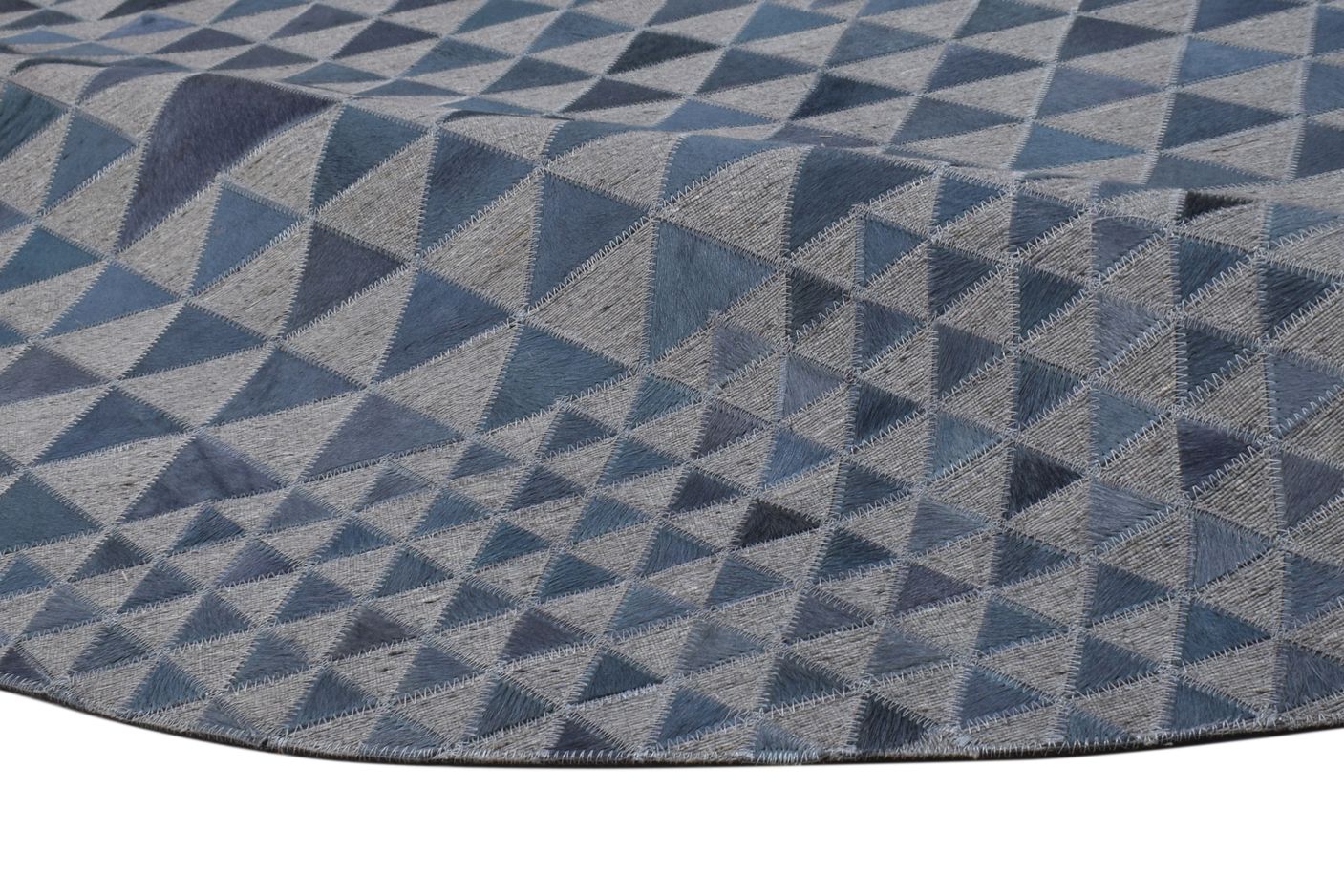 Leather / Cotton Blue Rug 6X6 Modern Hand Woven Scandinavian Triangles Room Size 7864945410197
