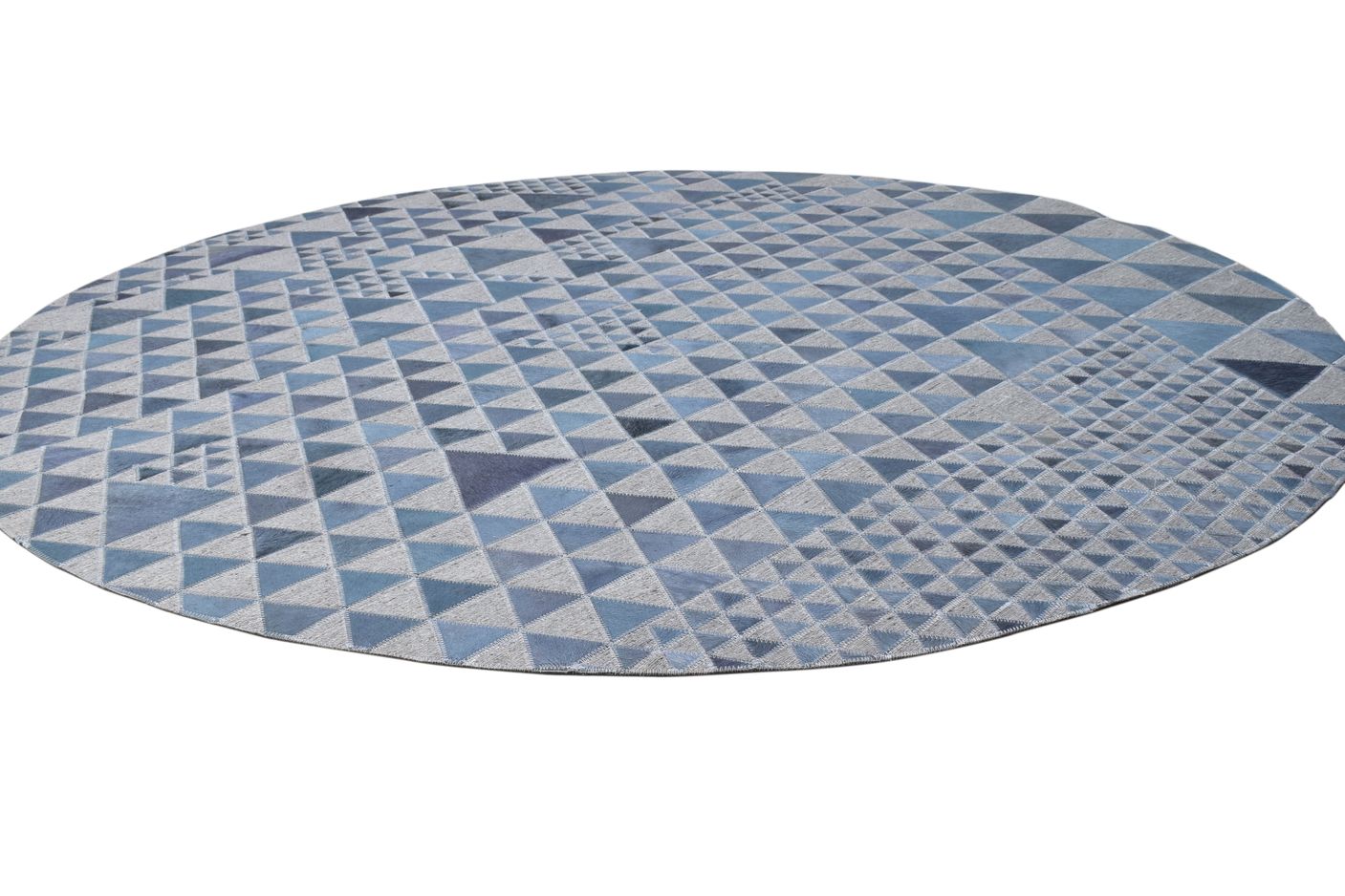 Leather / Cotton Blue Rug 6X6 Modern Hand Woven Scandinavian Triangles Room Size 7864945410197