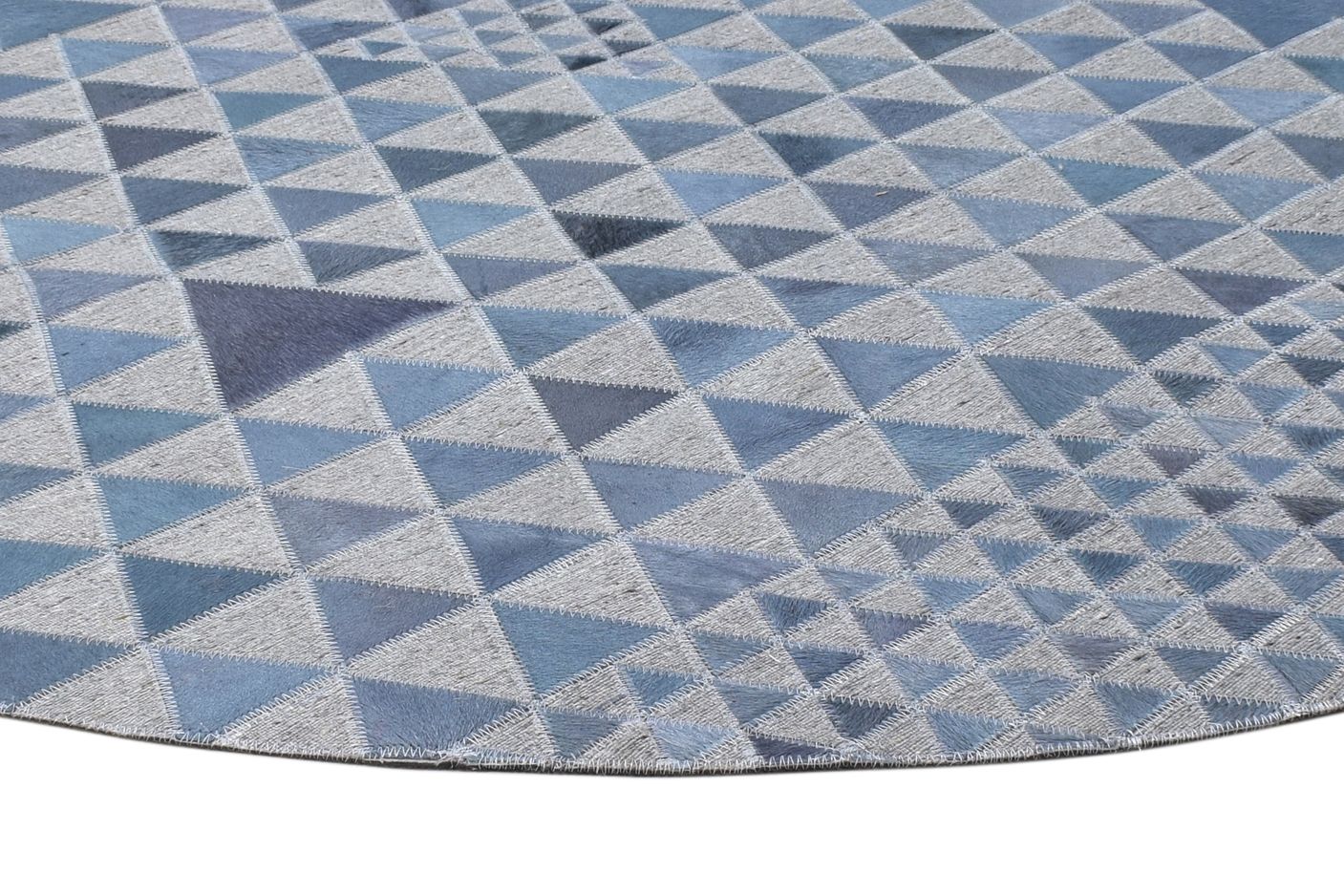 Leather / Cotton Blue Rug 6X6 Modern Hand Woven Scandinavian Triangles Room Size 7864945410197