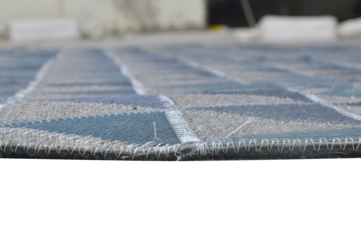 Leather / Cotton Blue Rug 6X6 Modern Hand Woven Scandinavian Triangles Room Size 7864945410197