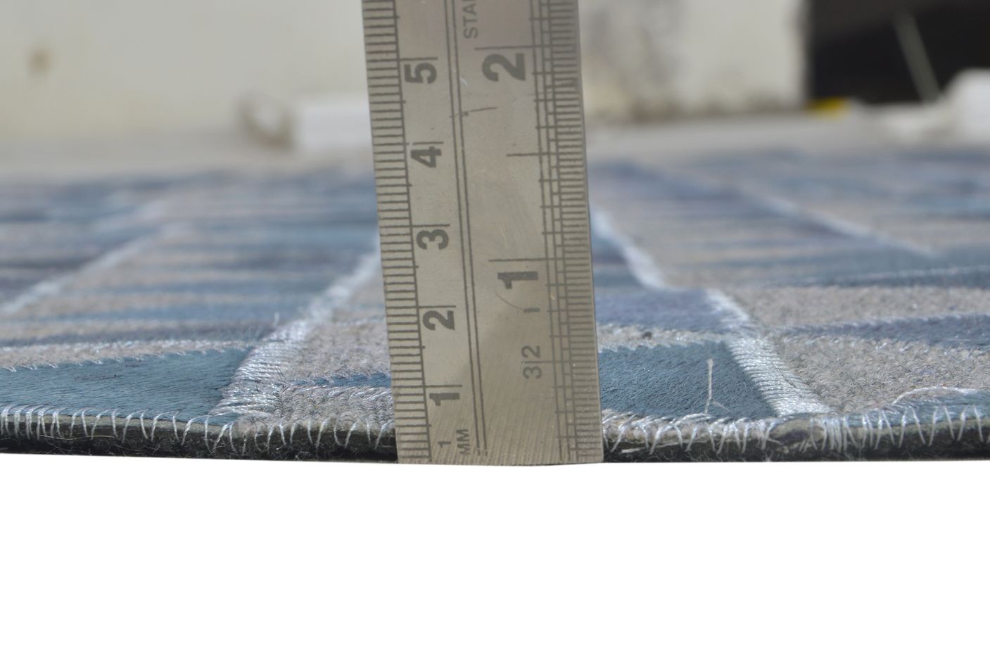 Leather / Cotton Blue Rug 6X6 Modern Hand Woven Scandinavian Triangles Room Size 7864945410197