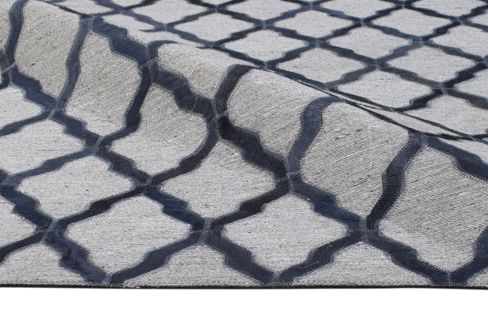 Leather / Cotton Charcoal Rug 6X6 Modern Hand Woven Moroccan Trellis Room Size 7864867651733