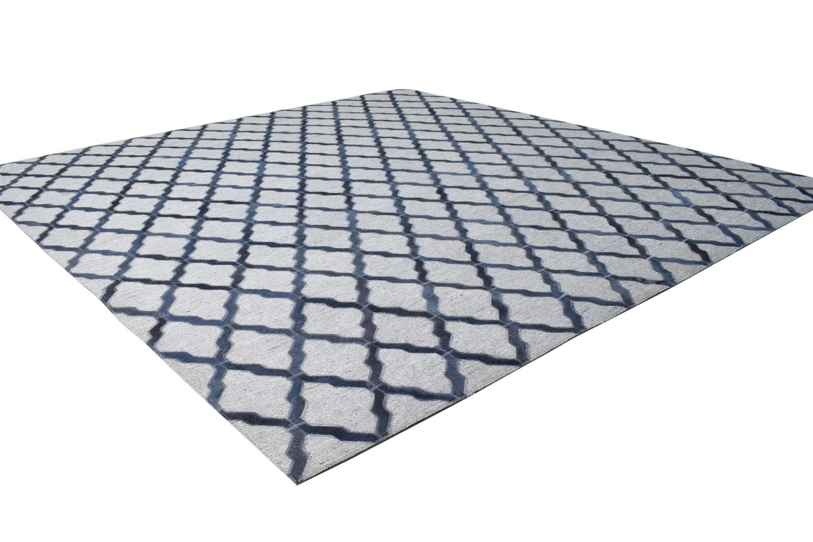 Leather / Cotton Charcoal Rug 6X6 Modern Hand Woven Moroccan Trellis Room Size 7864867651733
