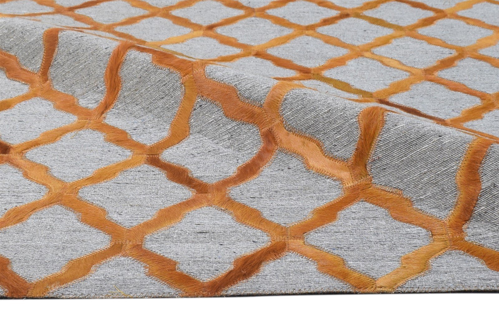 Leather / Cotton Gold Rug 6X6 Modern Hand Woven Moroccan Trellis Room Size 7864868176021