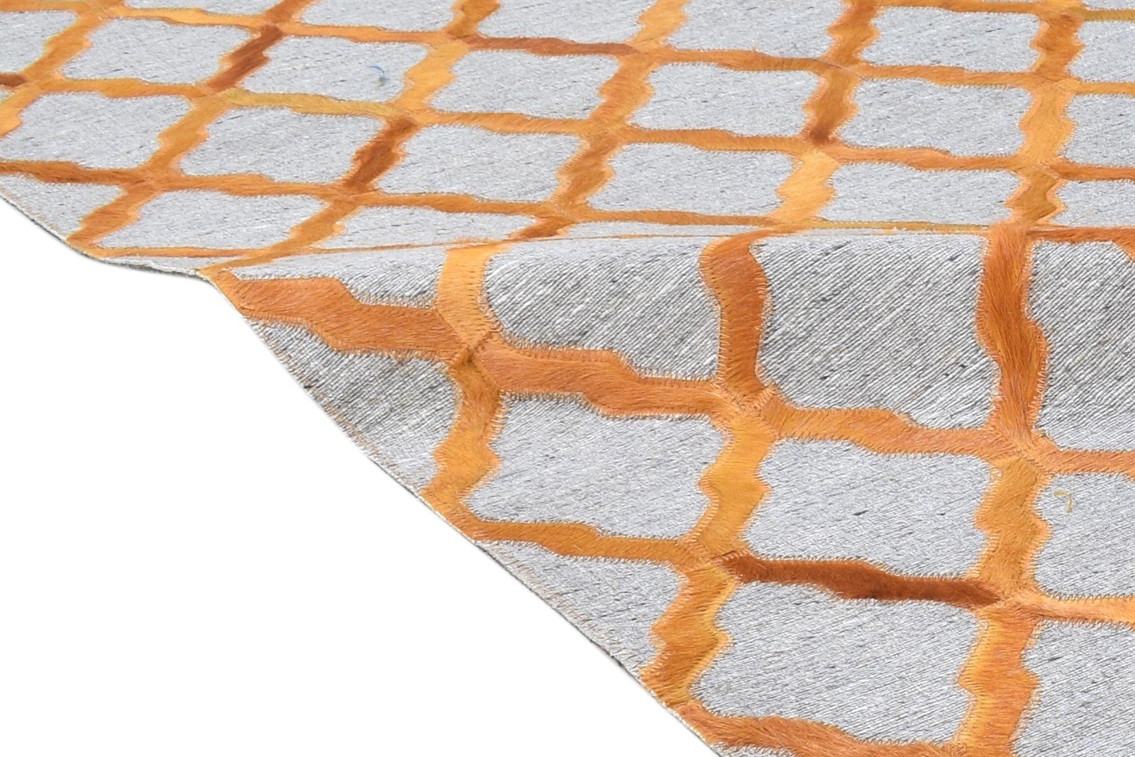 Leather / Cotton Gold Rug 6X6 Modern Hand Woven Moroccan Trellis Room Size 7864868176021