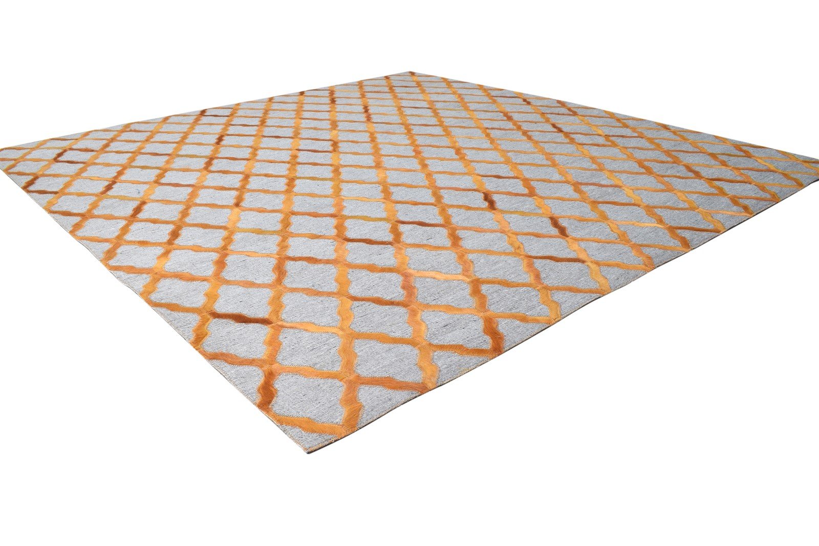 Leather / Cotton Gold Rug 6X6 Modern Hand Woven Moroccan Trellis Room Size 7864868176021