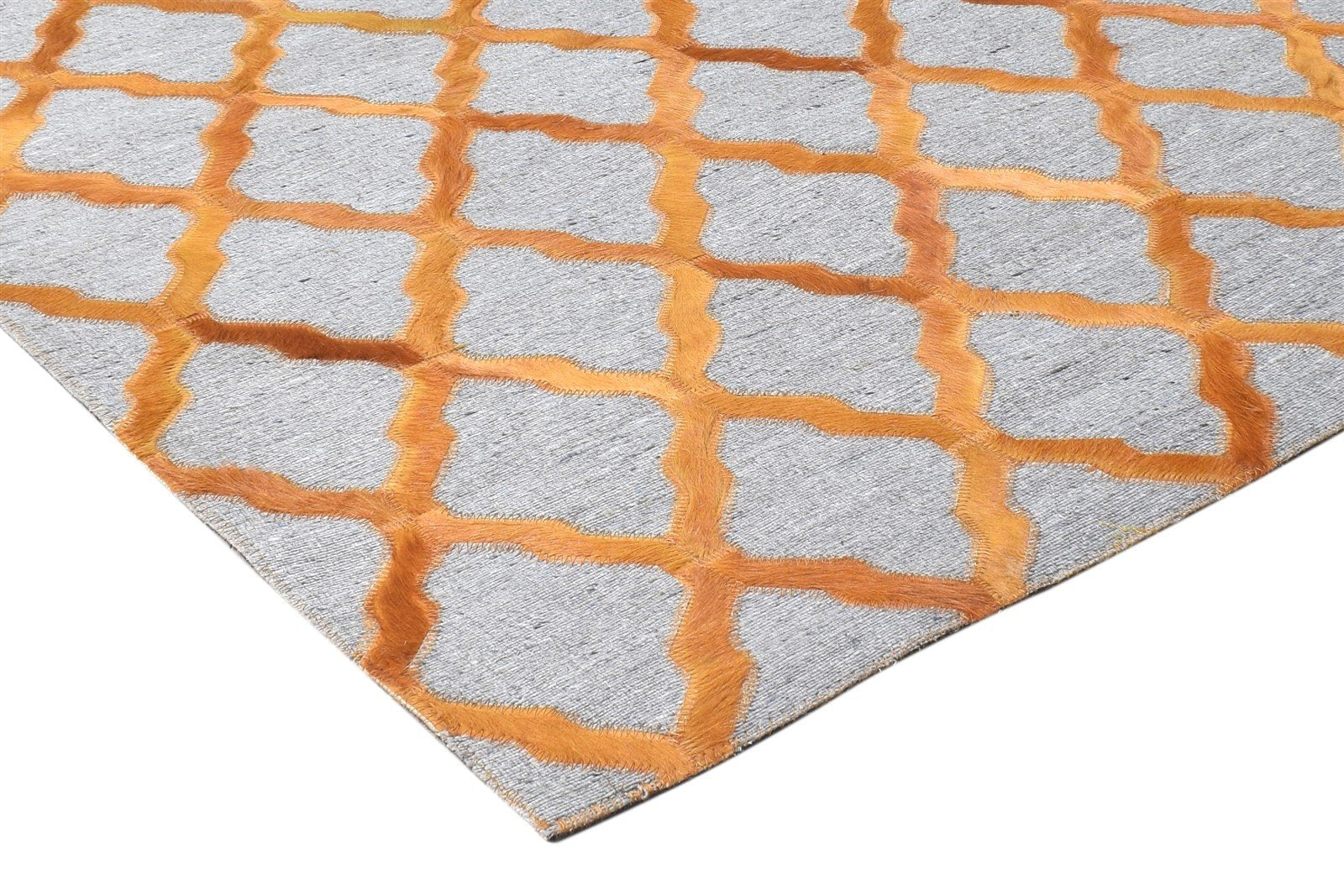 Leather / Cotton Gold Rug 6X6 Modern Hand Woven Moroccan Trellis Room Size 7864868176021