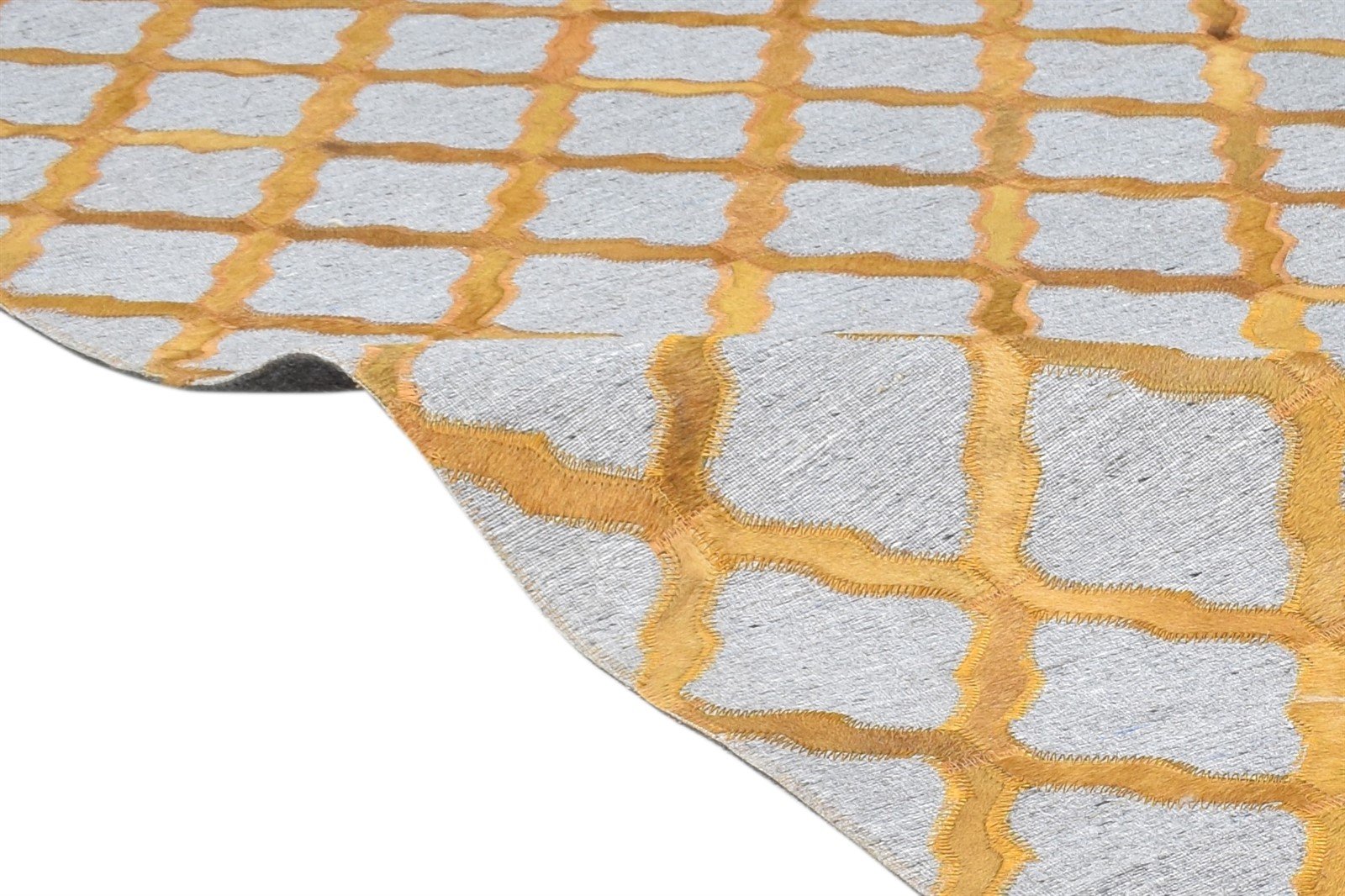 Leather / Cotton Gold Rug 6X6 Modern Hand Woven Moroccan Trellis Room Size 7864914378901
