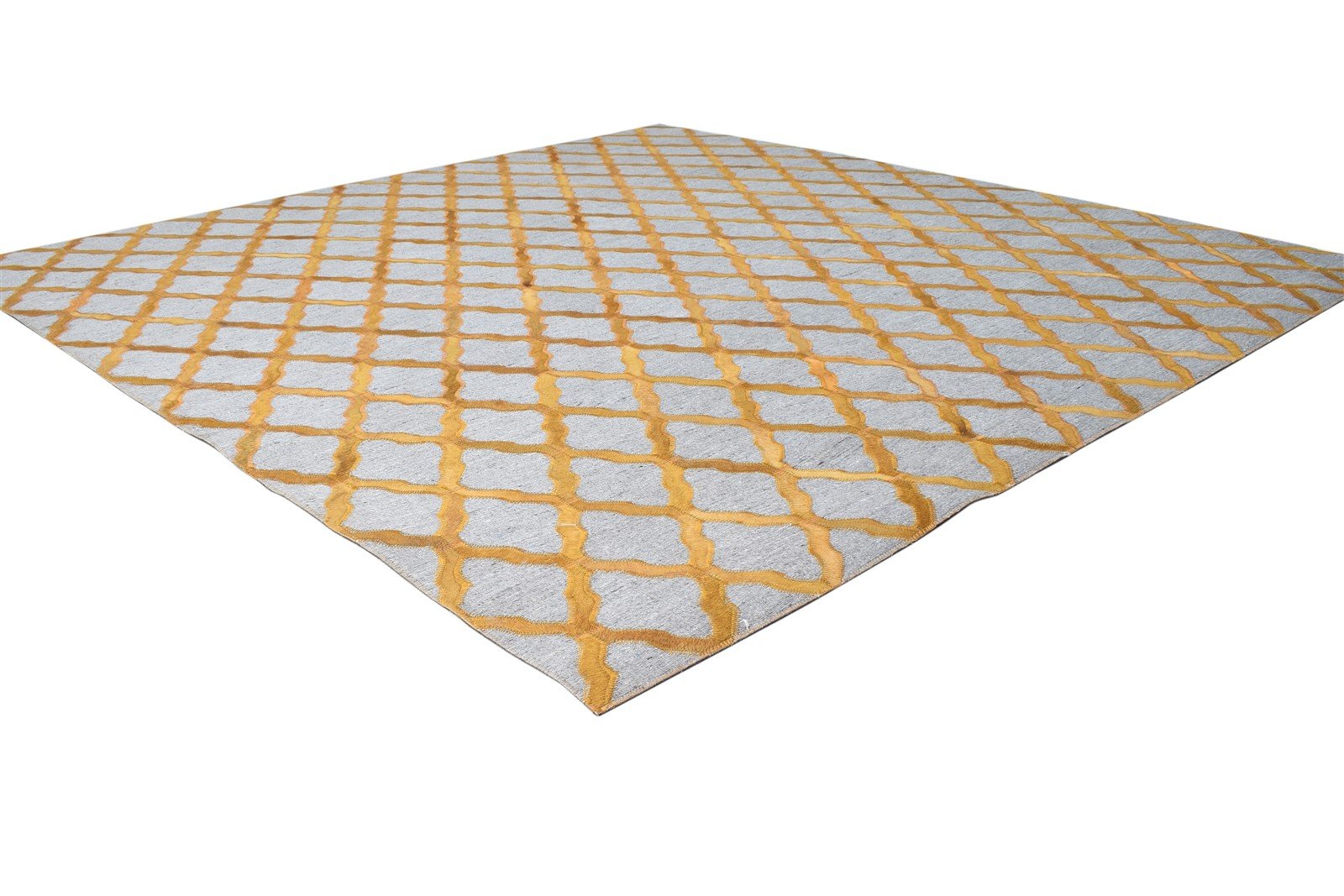 Leather / Cotton Gold Rug 6X6 Modern Hand Woven Moroccan Trellis Room Size 7864914378901