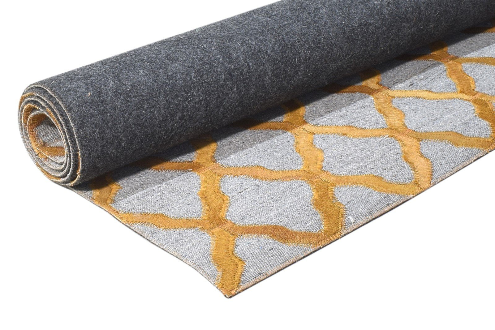 Leather / Cotton Gold Rug 6X6 Modern Hand Woven Moroccan Trellis Room Size 7864914378901