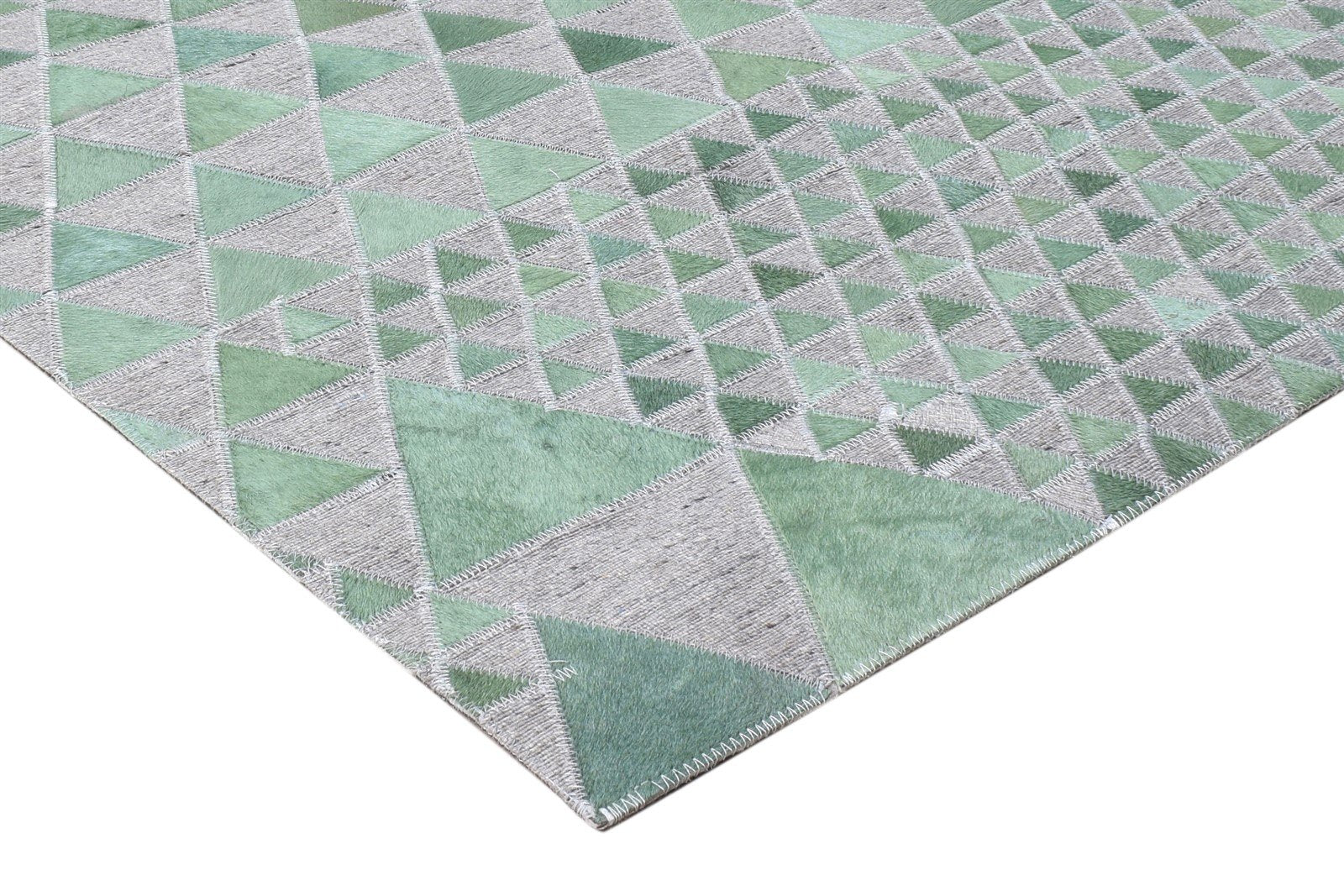 Leather / Cotton Green Rug 6X6 Modern Hand Woven Scandinavian Triangles Room Size 7864936988821